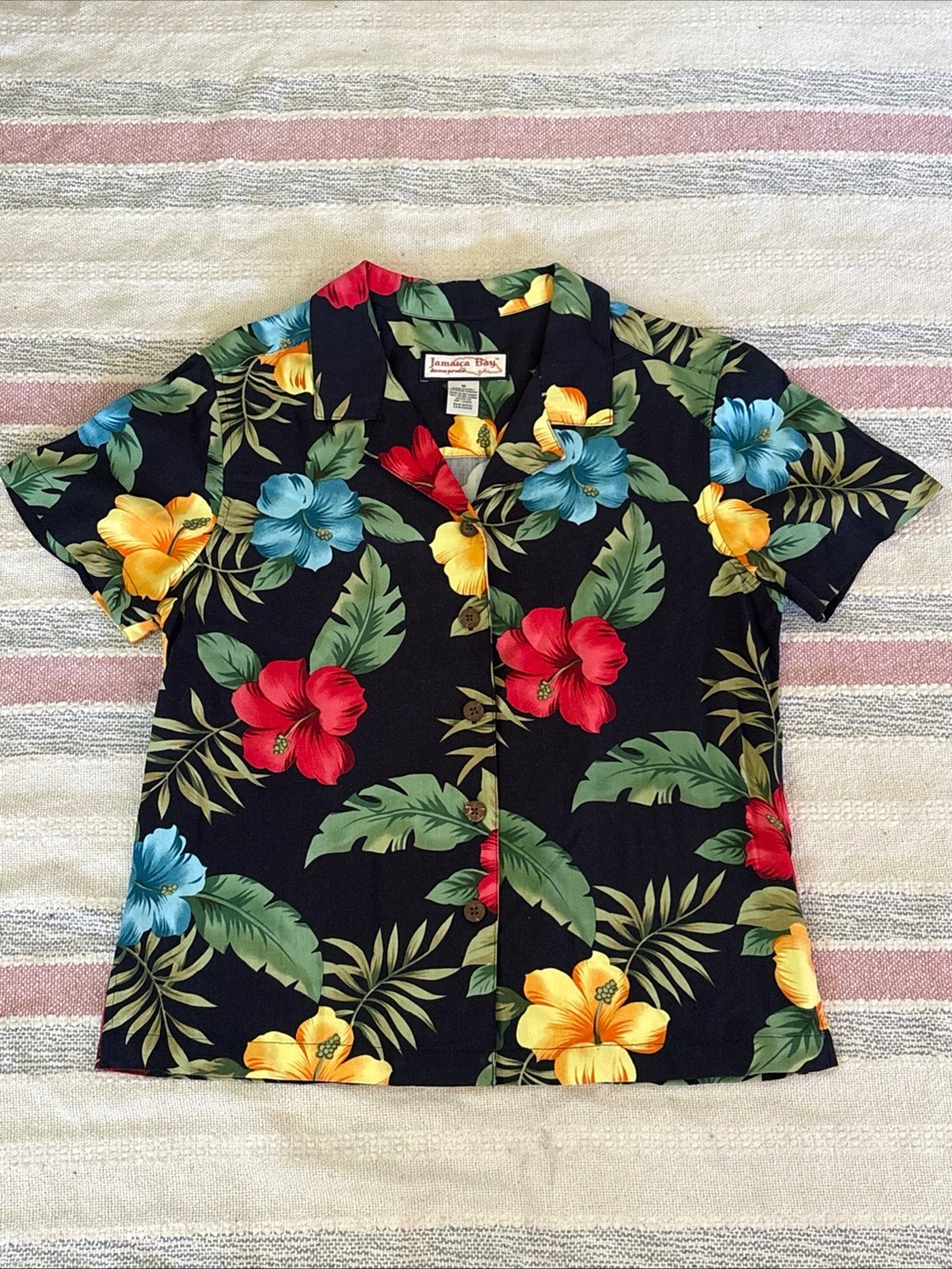 Jamaica Bay Discover Paradise Blouse Hibiscus Floral Print Size Medium